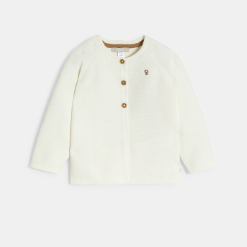 جيليه محبوك من التريكو باللون الأبيض لحديثي الولادة من الجنسين.